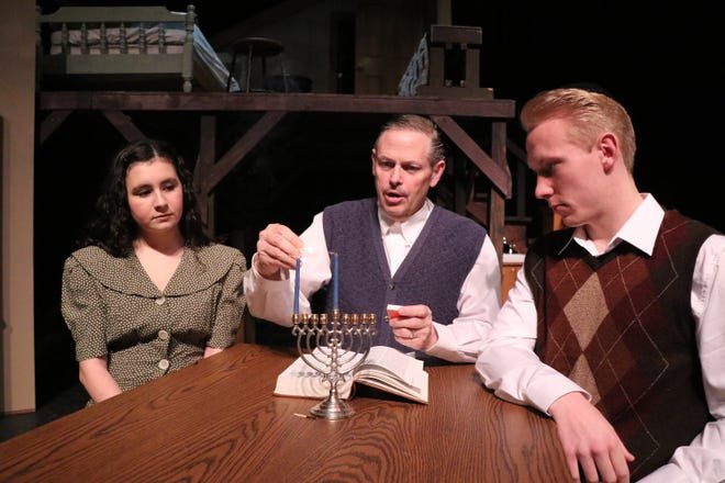 From left: Ashley Winer as Anne Frank, Winter Mead as Otto Frank and Asa Leininger as Peter Van Daan in the Gallery Players' production of "The Diary of Anne Frank."