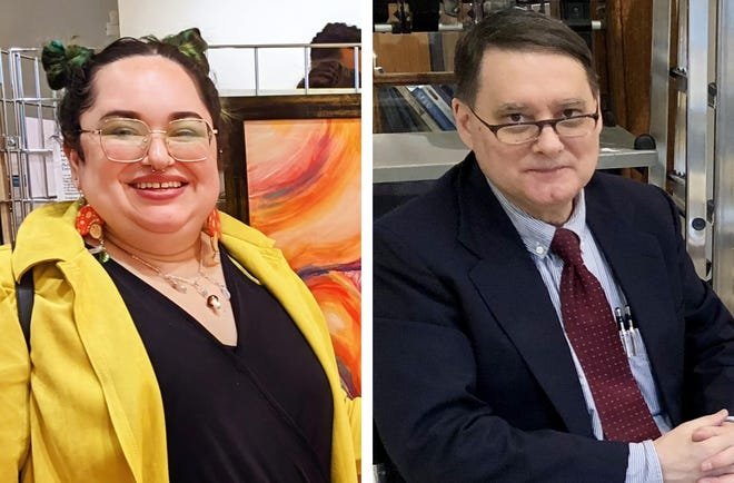 Artist Rebecca Gonzales-Bartoli, left, and anthropologist and poet Bryan R. Monte are to discuss art as a creative outlet for recovery on Saturday at the Columbus Metropolitan Library Main Branch.