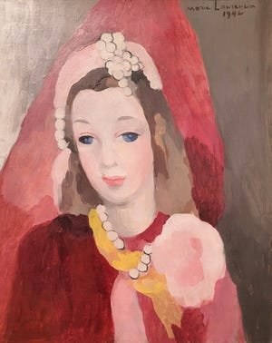 Marie Laurencin's "Raspberry" oil on canvas painting. The painting was a gift of Erika Bourguignon, in memory of her husband, Paul H. Bourguignon.