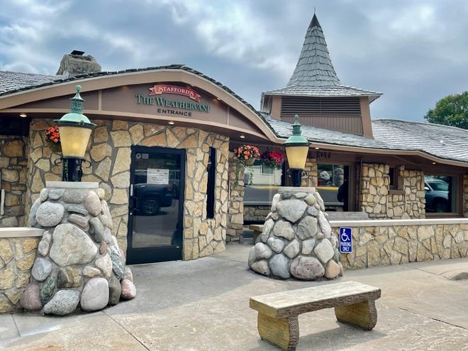 The Weathervane Restaurant is one of three commercial buildings Earl Young built in the Mushroom-House style in Charlevoix, Michigan.